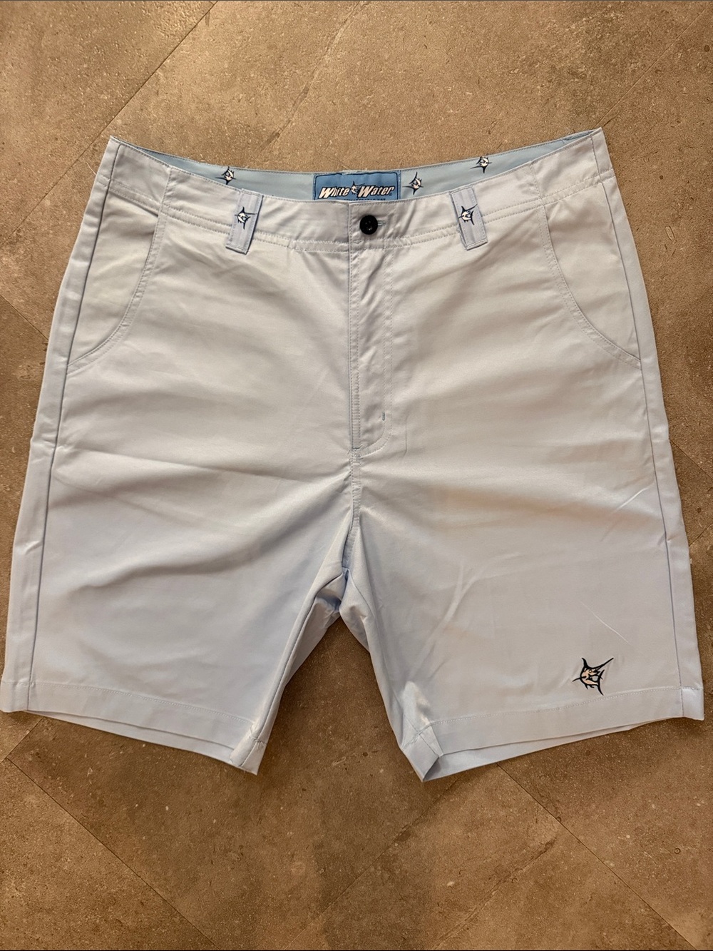Light Blue White Water Flat-Front Men's Shorts Size 34